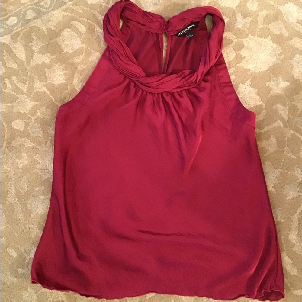 Dark Red Silk Sleeveless Blouse with cute details